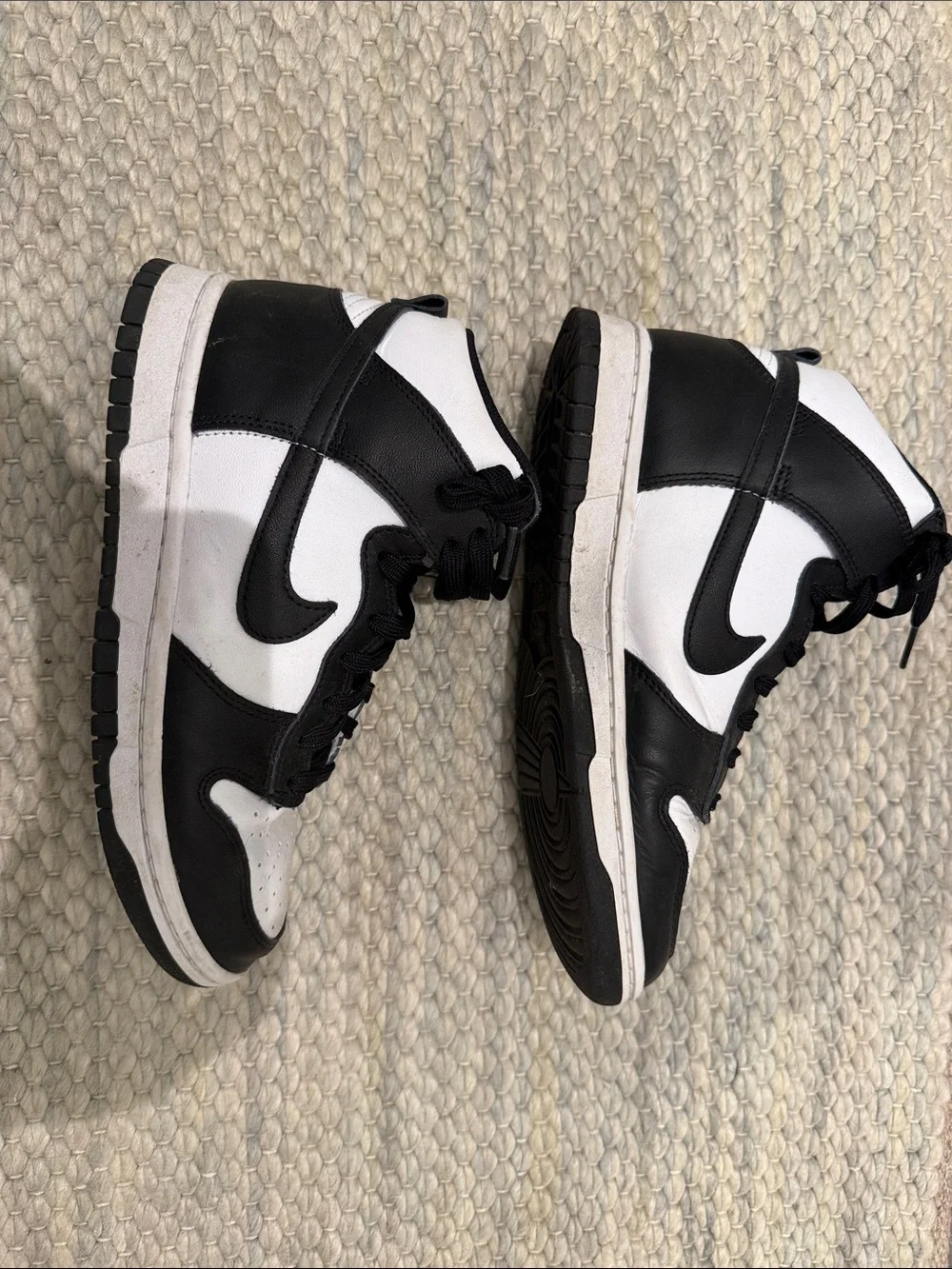 Nike Kids Black and White High-Top Sneakers with Red Logo